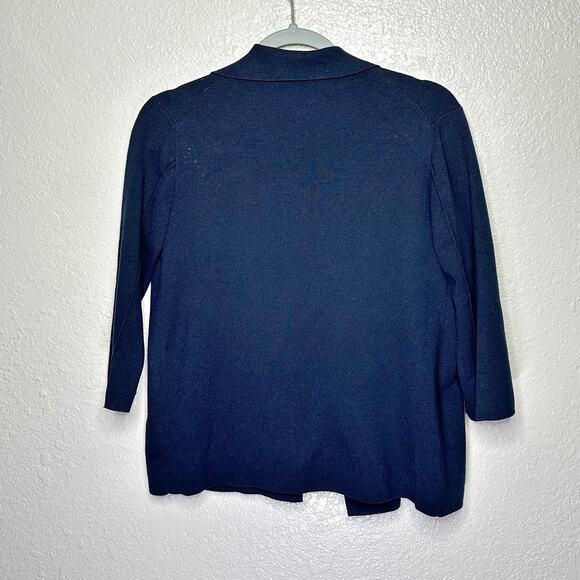 Armani Collezioni Women Silk Blend Long Sleeves Basic Cardigan Top Navy Blue 12 - Picture 2 of 16